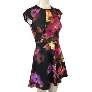 TED BAKER - WOMEN'S 0 - MULTICOLOR FLORAL  SHORT SLEEVE ROUND NECK DRESS